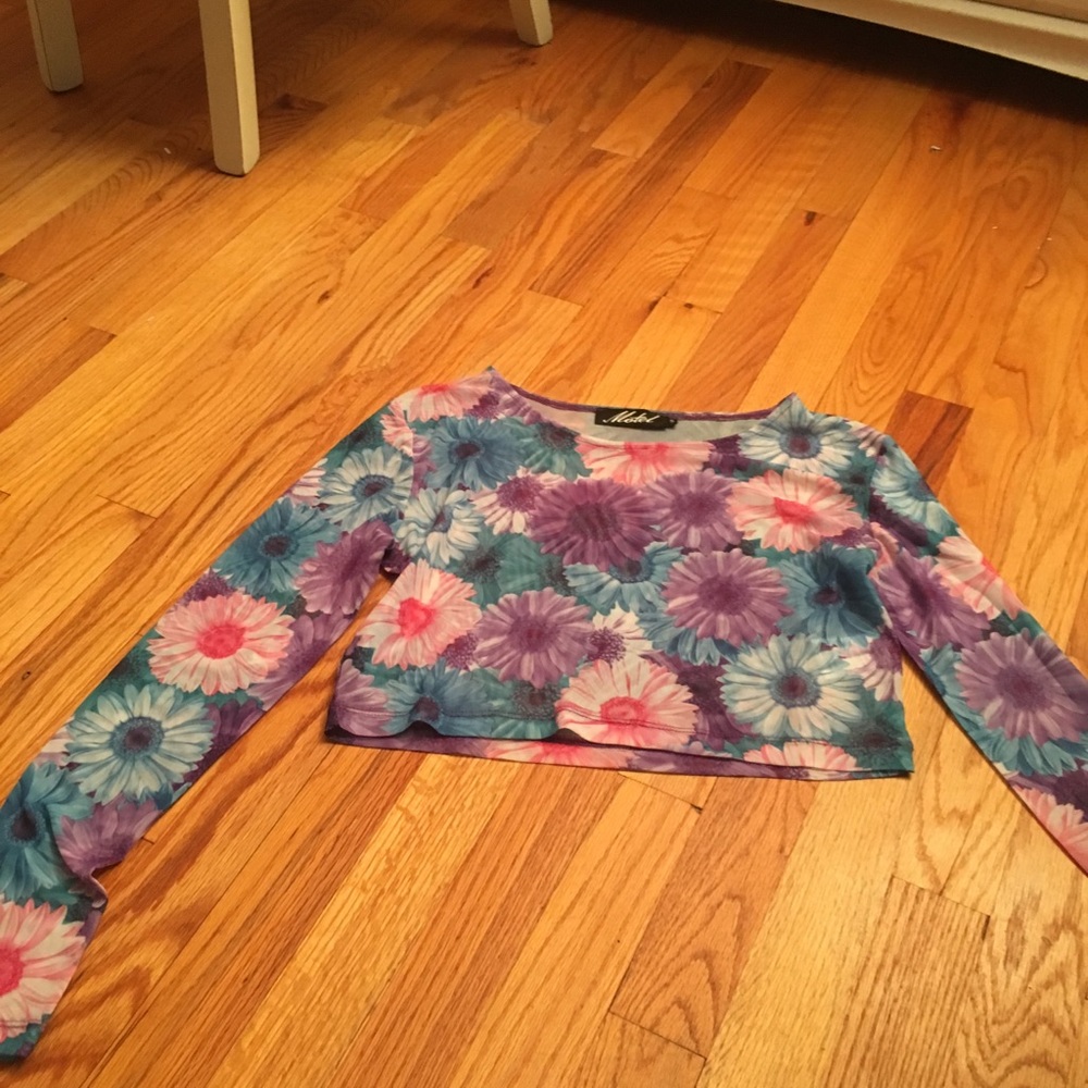 Floral print mesh crop top